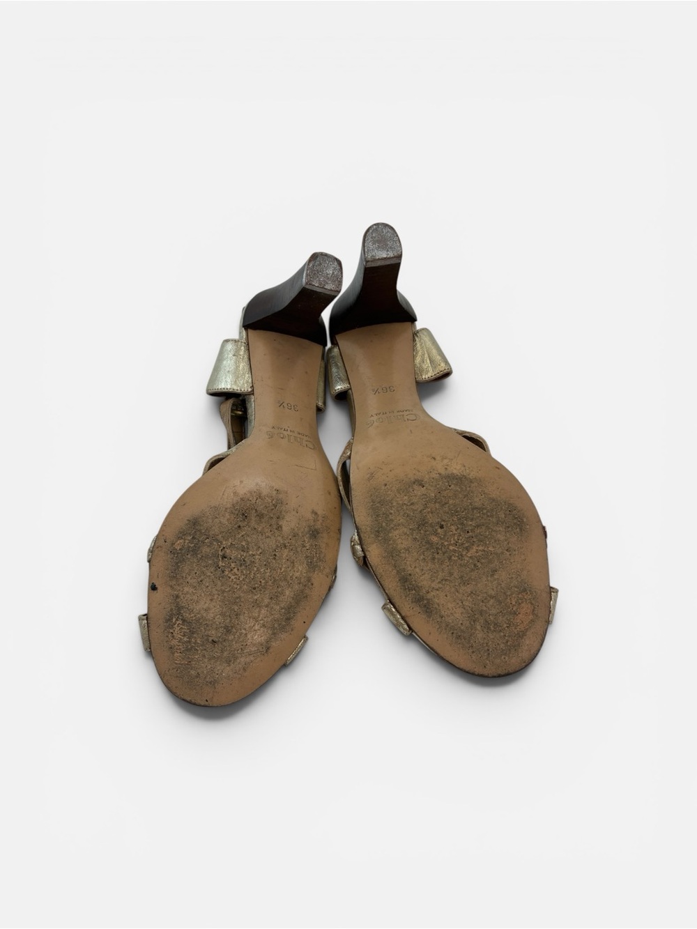 Chloé Metallic Gold Leather Braided Sandal Heels - Picture 6 of 7